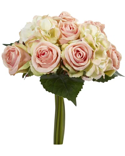 Nearly Natural 12" Rose And Hydrangea Bouquet Artificial Flower (set Of 6) In Pink