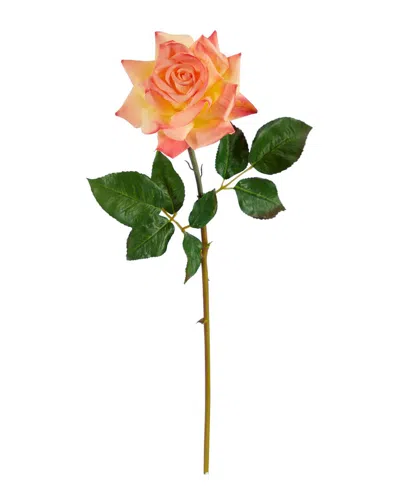 Nearly Natural Set Of 6 20in Rose Artificial Flower In Orange