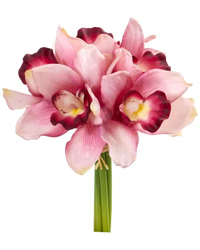 Nearly Natural Set Of 6 9in Cymbidium Orchid Artificial Flower Bundle In Pink