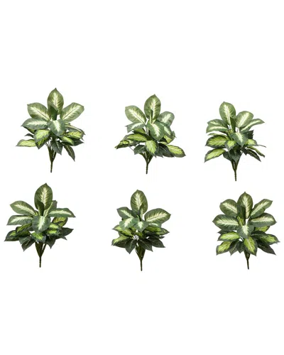 Nearly Natural Set Of 6 Artificial Golden Dieffenbachia Plants In Green