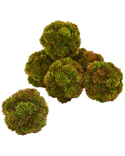 Nearly Natural Set Of 6 Sedum Artificial Succulent Spheres In Green