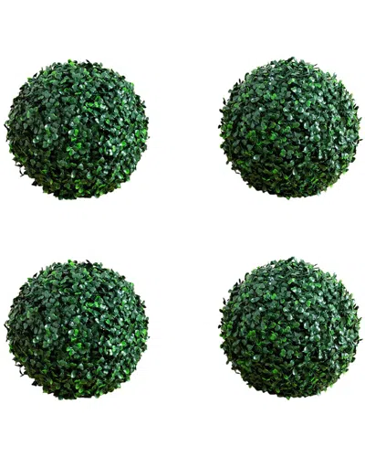 Nearly Natural Set Of Four 8in Uv-resistant Artificial Boxwood Ball  (indoor/outdoor) In Green