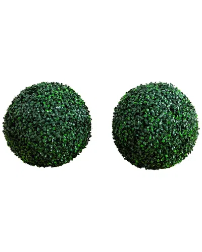 Nearly Natural Set Of Two 12in Uv-resistant Artificial Boxwood Ball  (indoor/outdoor) In Green