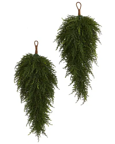Nearly Natural Set Of Two 26in Cedar Artificial Teardrops In Green