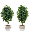 Nearly Natural Set Of Two 4.5ft Artificial Ficus Trees With Double Trunk In Handmade Basket Diy Kit In Green