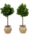 Nearly Natural Set Of Two 4ft Artificial Fiddle Leaf Fig Trees With Handmade Tassel Basket Diy Kit In Green