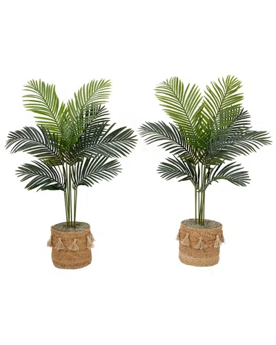 Nearly Natural Set Of Two 4ft Artificial Paradise Palm Trees With Handmade Tassel Basket Diy Kit In Green