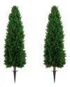 Nearly Natural Set Of Two 4ft Uv-resistant Artificial Cedar Plant With  Integrated Ground Stake (ind In Green