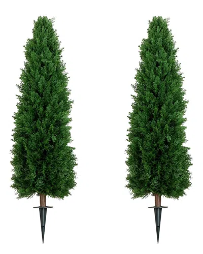 NEARLY NATURAL NEARLY NATURAL SET OF TWO 4FT UV-RESISTANT ARTIFICIAL CEDAR PLANT WITH  INTEGRATED GROUND STAKE (IND