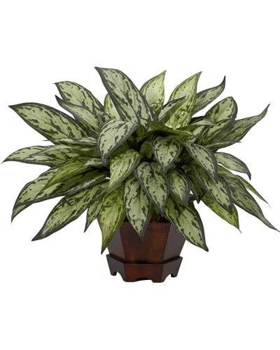 Nearly Natural Triple Silver Queen W/ Hexagon Vase Silk Plant In Green