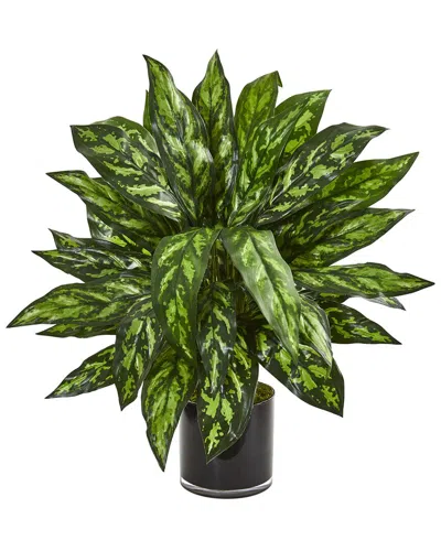 Nearly Natural Silver King Artificial Plant In Black Glass Vase In Green