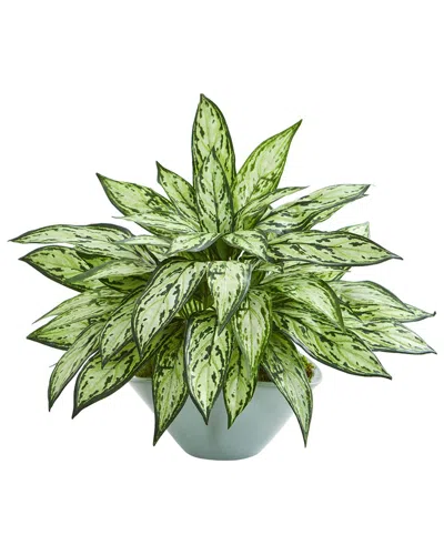 Nearly Natural Silver Queen Artificial Plant In Green Vase