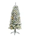 Nearly Natural Slim Flocked Montreal Fir Artificial Christmas Tree With Led Lights & Bendable Branch In Green