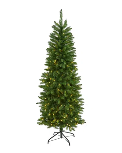 Nearly Natural Slim Green Mountain Pine Artificial Christmas Tree With Clear Led Lights
