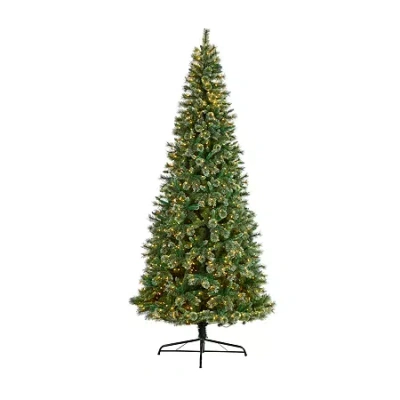 Nearly Natural Slim Snow Faux 10 Foot Pre-lit Pine Christmas Tree In Green