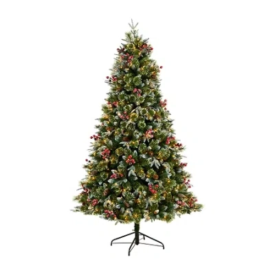 Nearly Natural Snow Faux 7 1/2 Foot Pre-lit Spruce Christmas Tree In Green