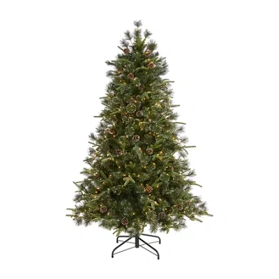 Nearly Natural Snowed Tipped Faux 6 Foot Pre-lit Pine Christmas Tree In Green