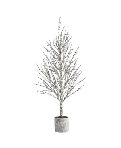 Nearly Natural Snowed Twig Artificial Tree In Decorative Planter In White