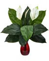NEARLY NATURAL NEARLY NATURAL SPATHIPHYLLUM ARTIFICIAL PLANT IN RUBY PLANTER