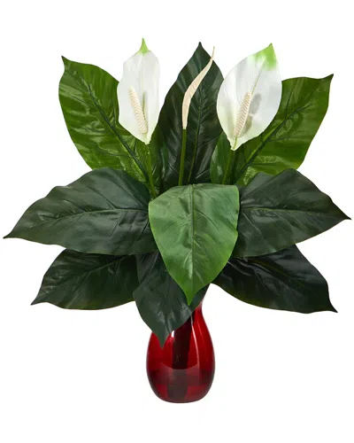 Nearly Natural Spathiphyllum Artificial Plant In Ruby Planter In Green