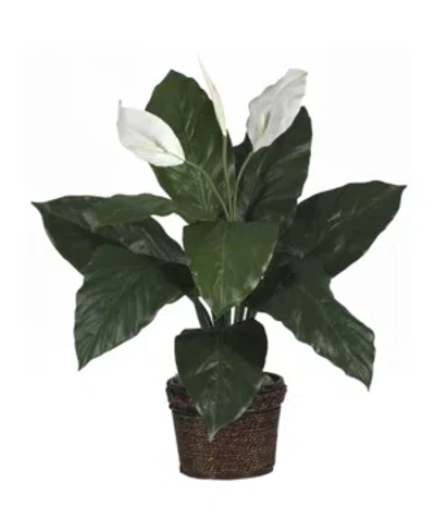 Nearly Natural Spathiphyllum W/ Wicker Silk Plant In Green
