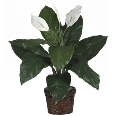 Nearly Natural Spathiphyllum With Wicker Artificial Plant In Green