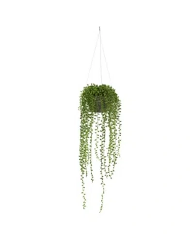 Nearly Natural String Of Pearl Artificial Plant Hanging Basket In Green
