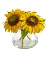 Nearly Natural Sunflower Artificial Arrangement In Glass Vase In Yellow