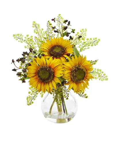Nearly Natural Sunflower Artificial Arrangement In Vase In Yellow
