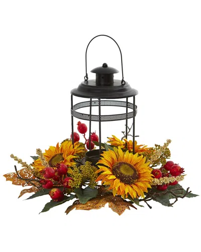 Nearly Natural Sunflower Berry Artificial Arrangement Candelabrum In Black