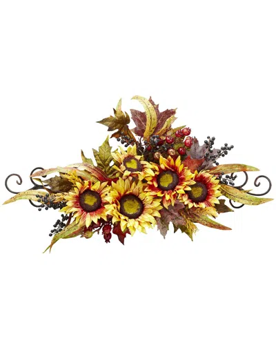 Nearly Natural Sunflower Swag W/ Metal Frame In Yellow