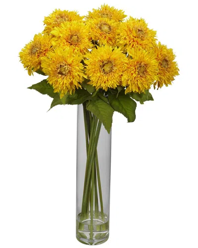Nearly Natural Sunflower W/cylinder Silk Flower Arrangement In Yellow