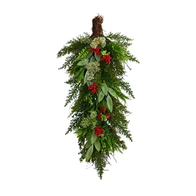 Nearly Natural 30-in Cedar And Berry Artificial Christmas Swag In Green