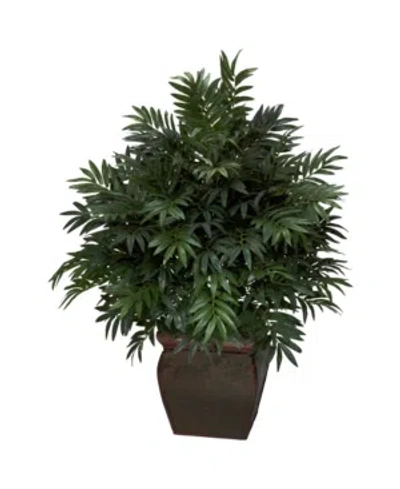 Nearly Natural Triple Bamboo Palm W/ Decorative Planter Silk Plant In Green