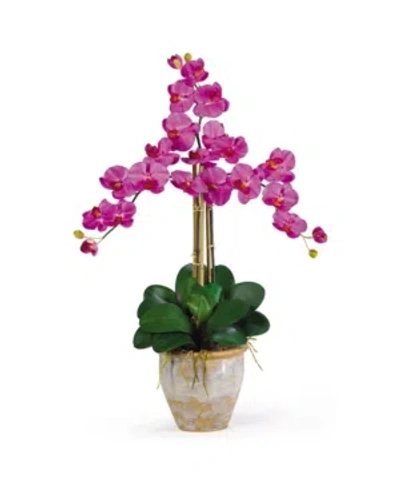 Nearly Natural Triple Phalaenopsis Silk Orchid Flower Arrangement In Dark Pink