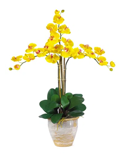 Nearly Natural Triple Phalaenopsis Silk Orchid Flower Arrangement In Yellow