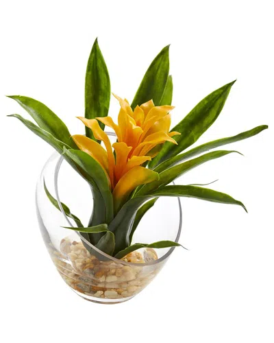 Nearly Natural Tropical Bromeliad In Angled Vase Artificial Arrangement In Purple