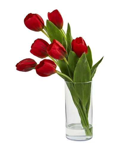 Nearly Natural Tulip Artificial Arrangement In Cylinder Vase In Pink