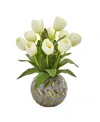 Nearly Natural Tulip Artificial Arrangement In Decorative Vase In White