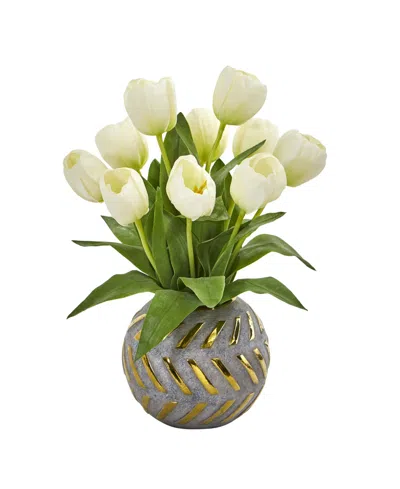 Nearly Natural Tulip Artificial Arrangement In Decorative Vase In White