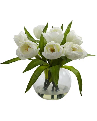 Nearly Natural Tulips Arrangement W/vase In White