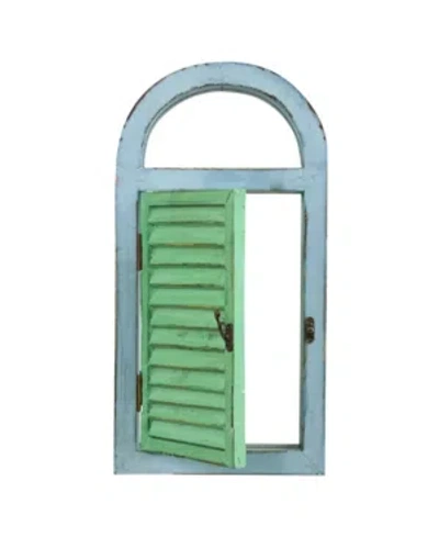 Nearly Natural Vintage-style Window Shutter & Mirror Wall Decor In Green