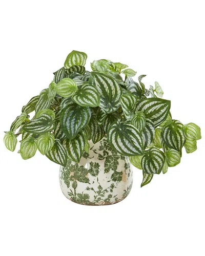 Nearly Natural Watermelon Peperomia Artificial Plant In Vase (real Touch) In Green
