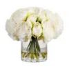 Nearly Natural Wedding Collection 11 Peony Arrangement In Glass Vase In White