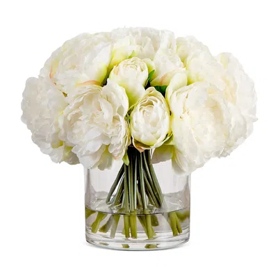 Nearly Natural Wedding Collection 11 Peony Arrangement In Glass Vase In White