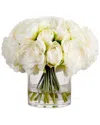 Nearly Natural Wedding Collection 11 Peony Arrangement In Glass Vase In White