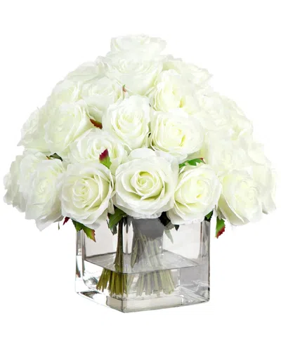Nearly Natural Wedding Collection 13in Artificial Rose Arrangement In Glass  Vase In White