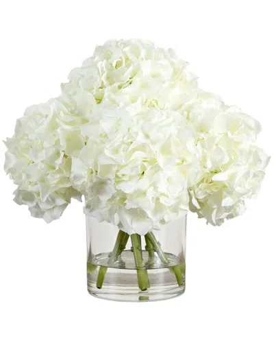 Nearly Natural Wedding Collection 14 Artificial Hydrangea Arrangement In Glass Vase In White