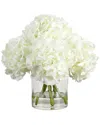 Nearly Natural Wedding Collection 14 Artificial Hydrangea Arrangement In Glass Vase In White
