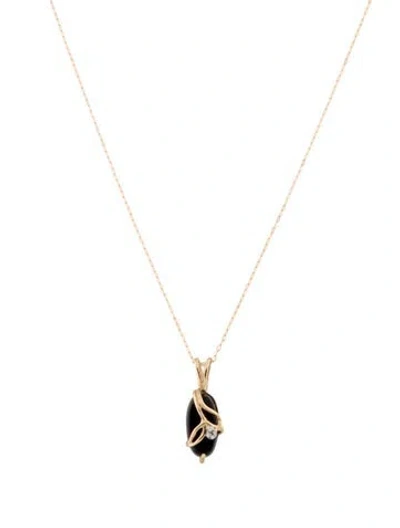 Pre-owned Necklace 10k 1.02ct Onyx & Diamond Pendant , 18" In Multi